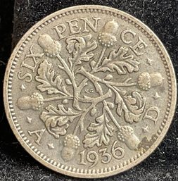 1936 Great Britain Six Pence Silver Coin