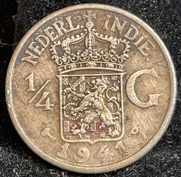 1941 Netherlands East Indies 1/4 Gulden Silver Coin