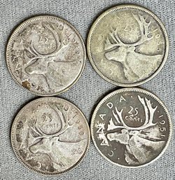 4pc Silver Canadian Quarters