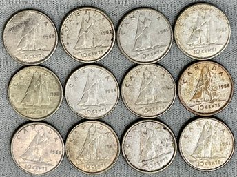 12pc Silver Canadian Dimes