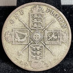 1921 United Kingdom One Florin Silver Coin
