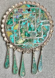 Sterling Silver Turquoise Multi Stone Inlay Warrior Shield Brooch/Pendant