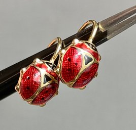 Beautiful 14k Gold & Enamel Lady Bug Earrings