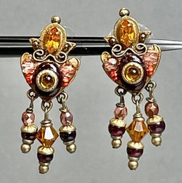 Designer Michal Golan Earrings - Orange/Pink Stones
