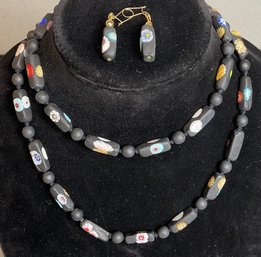 Venetian Millefiori Bead Necklace & Earrings