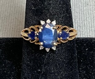 10k Gold Sapphire & Diamond Ring