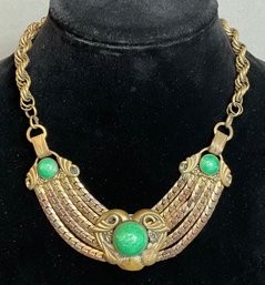 Art Deco Egyptian Revival Peking Glass Statement Necklace