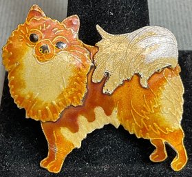 Signed Sterling & Enamel Pomeranian Brooch