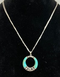 Sterling Three Strand Necklace W/ Sterling & Turquoise Pendant