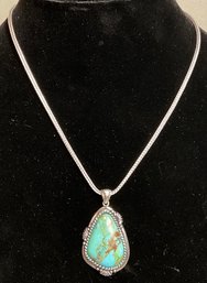 Sterling Necklace W/ Sterling & Turquoise Pendant