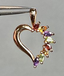 14k Gold Multicolored Gemstone Heart Pendant