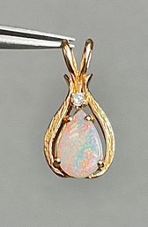 14k Gold Opal & Diamond Pendant