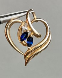 14k Gold Sapphire & Diamond Heart Pendant