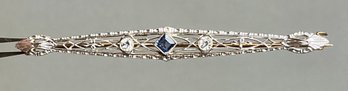 Gorgeous 14k Yellow/white Gold Sapphire & Diamond Bar Pin