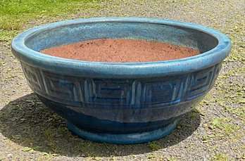 Large Blue Glaze Planter - Greek Key Design
