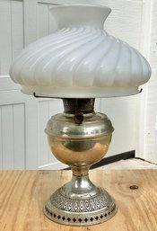 Antique Bradley & Hubbard Oil Lamp W/ Milk Glass Shade