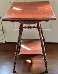 Antique Oak Square Top Table W/ Spindle Legs