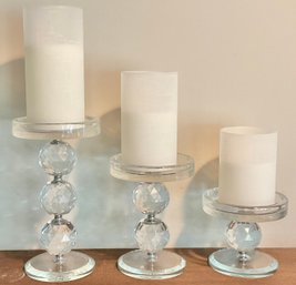 3 Crystal Pillar Candle Holders & Lightscape Flameless Candles