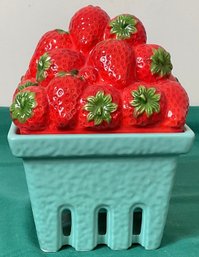 Porcelain Strawberry Basket Candle Holder & Candle - New