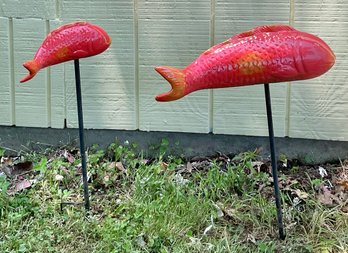 2 Porcelain Koi Fish Garden Statues