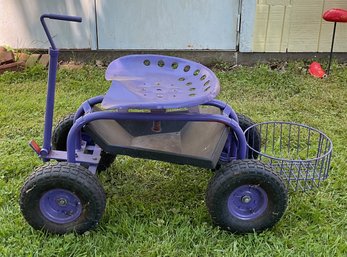 Purple Garden Cart W/ Seat & Extending Handle