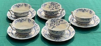 4 Vintage Alfred Meakin Medway Flow Blue Floral Teacup & Saucers