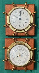 Stock Burger German Clock & Barometer - Ships Wheel Design