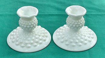 Milk Glass Hobnail Candlesticks