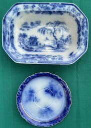2pc Antique Flow Blue China