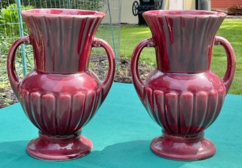 2 Vintage Handled Urn Vases - USA