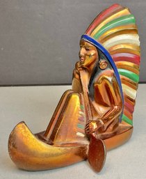 Art Deco Ronson Native American In Canoe Bookend