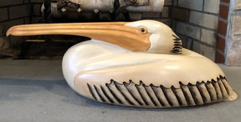 Large Carved Wood Pelican