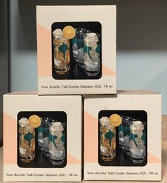 3 Boxes Vintage Acrylic 18oz Glasses - Jade Flower - New