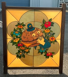 Extremely RARE 1970s McDonalds Officer Big Mac Faux Stained Glass Store Panel