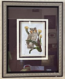 Signed Owl Feather Art - Key West, Fl.