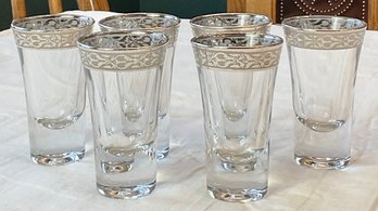 6 Vintage Silver Rimmed Shot Glasses