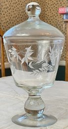 Etched Glass Covered Candy Dish
