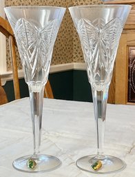 Pair Waterford Crystal Millennial Happiness Champagne Flutes