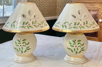 Pair Lenox Holly Holiday Tea Lamps