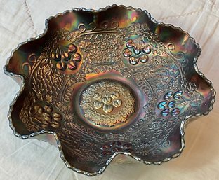 Vintage Fenton Amethyst Carnival Glass Cherry Chain Ruffled Bowl