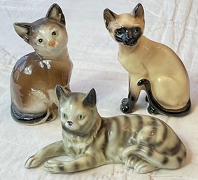 3 Vintage Ceramic Cat Figurines