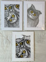 3pc Kelly Green 5x7 Owl Prints