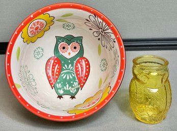Royal Ceramic/ Gold Owl Bowl & Owl Jar