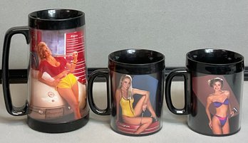 3 Vintage Snap On Pinup Mugs