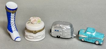 Trinket Boxes & Car W/ Trailer S&P Shaker