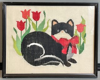 Embroidered Black Cat Art
