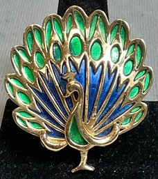 Vintage Gold Tone & Enamel Napier Peacock Brooch/Pin