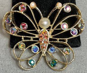 Vintage Emmons Colored Rhinestone Butterfly Brooch/ Pin