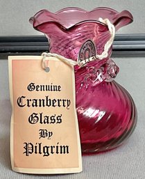 Pilgrim Cranberry Glass Hand Blown Swirl Vase