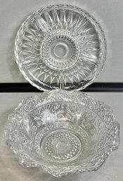 Glass Divided Dish & Floral Design Bowl